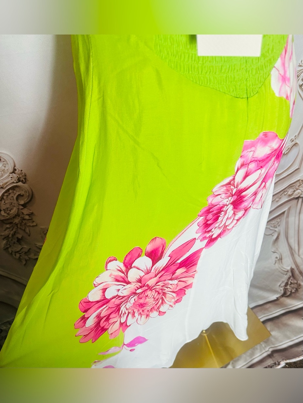 Alex Marie Lime Green Maxi Dress with Pink Straps - Picture 9 of 15
